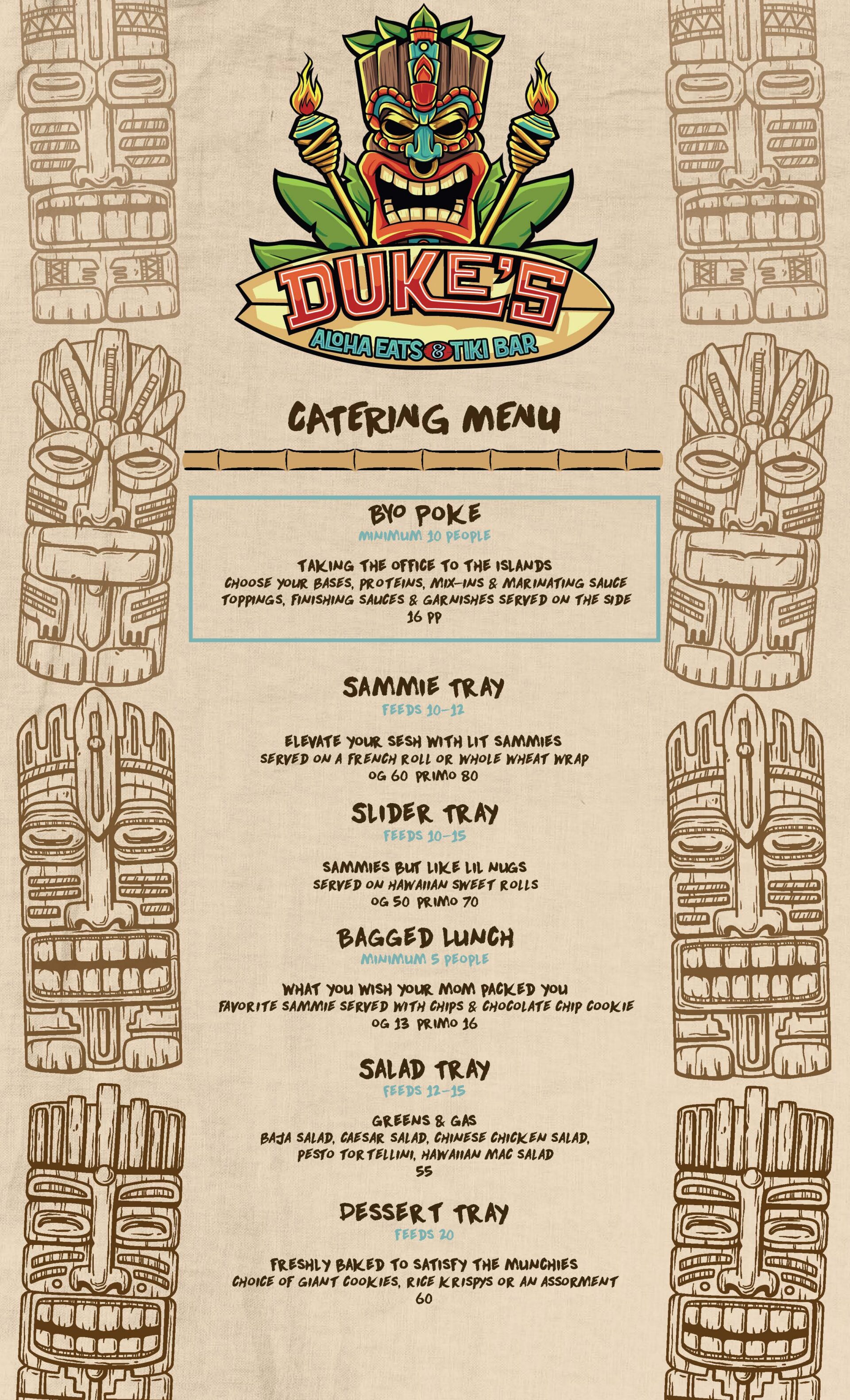 Dukes Catering Menu Summer 2026